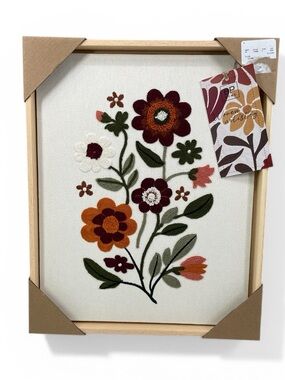 BP Home Embroidered Botanical Wall Art – 12x15, New, Framed Textile